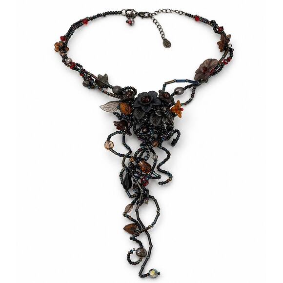 Unbranded Jewelry - Vintage Artisan Wearable Art Beaded Floral Necklace Gunmetal Boho Gothic